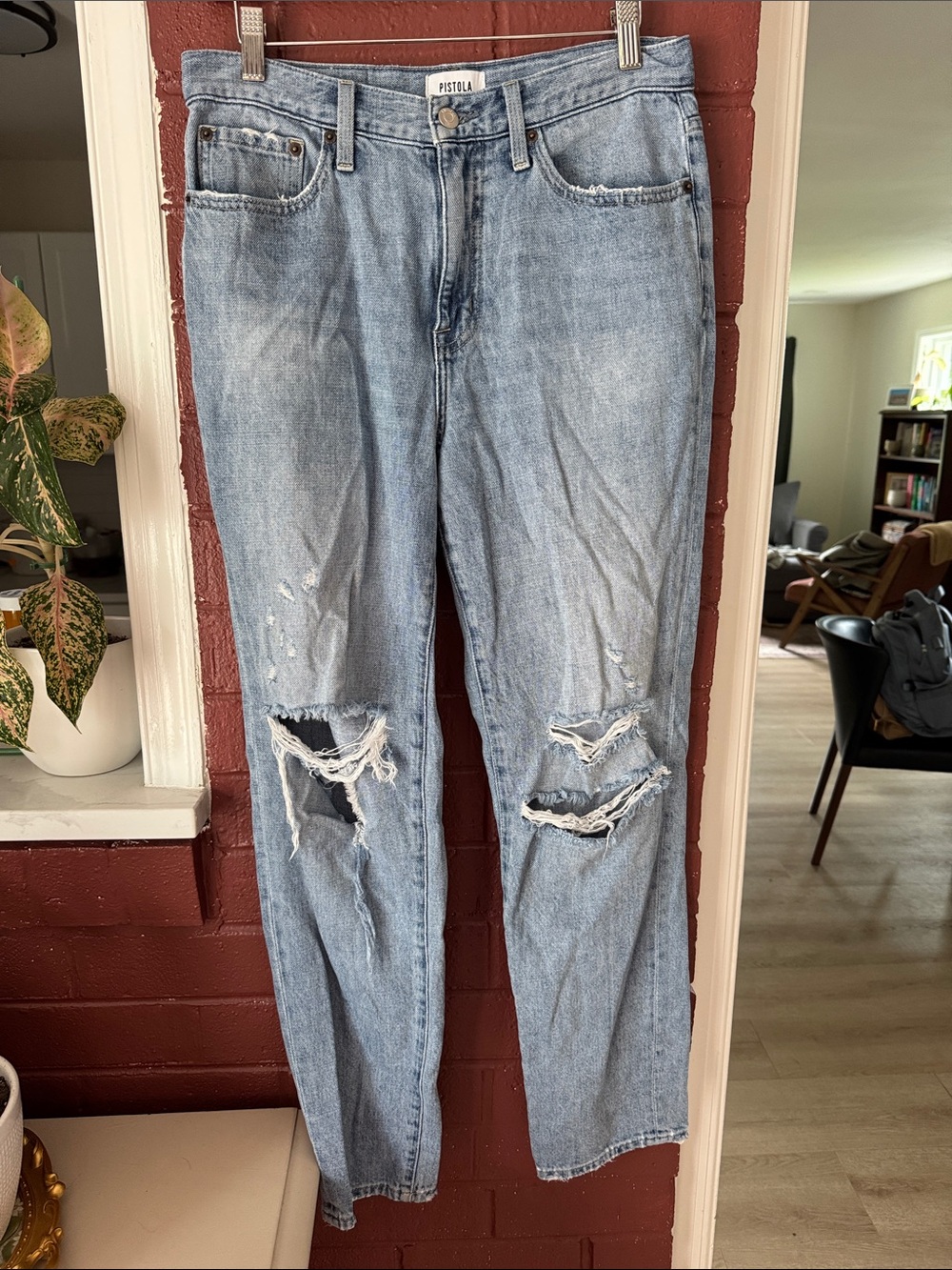pistola Light Blue Distressed Boyfriend Jeans Size 28
